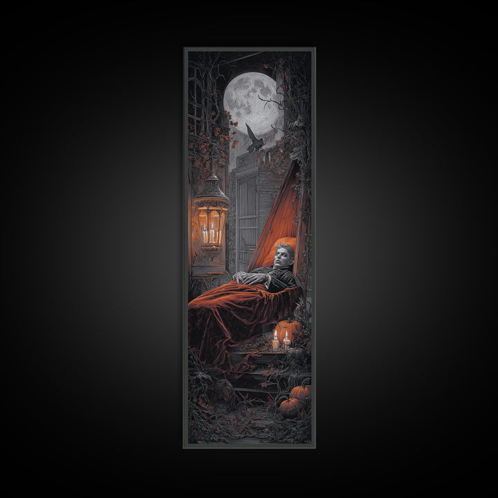 The Coffin Sleeper, Tall Narrow Wall Art, Spooky Home Decor, Canvas Print, Halloween Wall Decor, Gothic Home Decor, Spooky Wall Decor