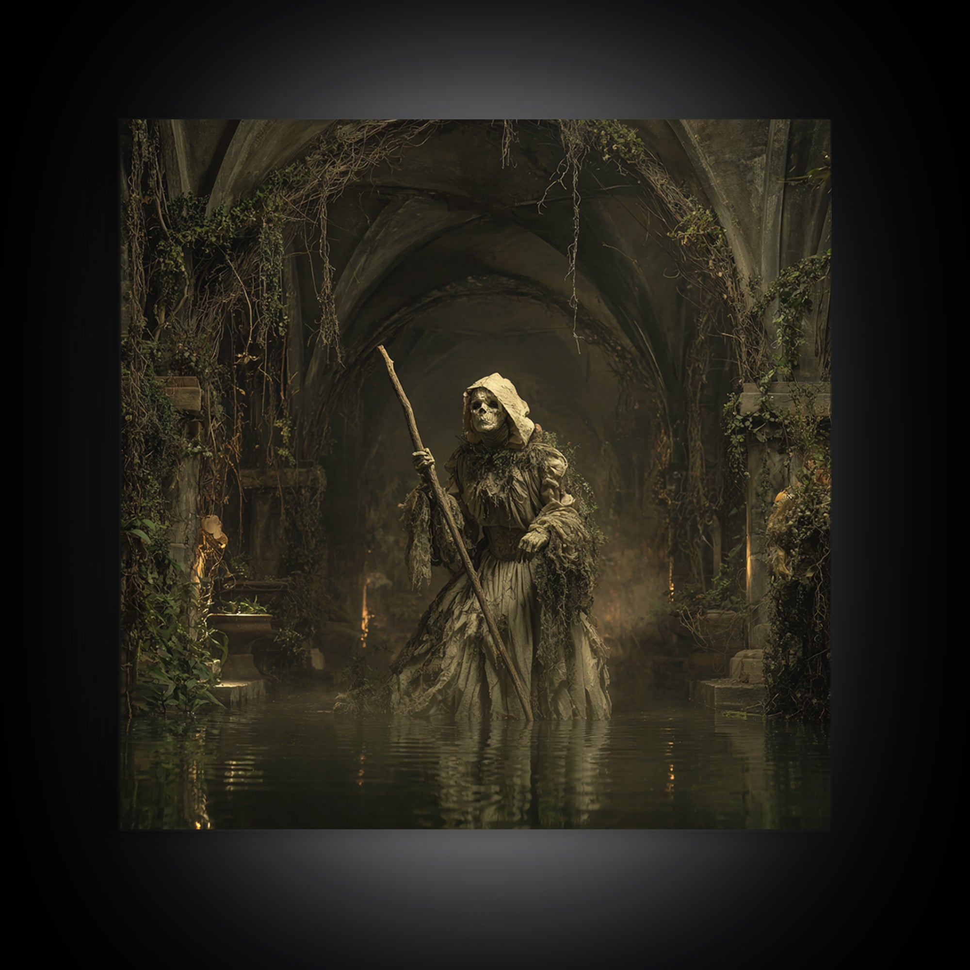 The Swamp Witch, Square Wall Art, Macabre Wall Art, Framed Canvas Print, Halloween Wall Decor, Gothic Home Decor, Seasonal Home Decor