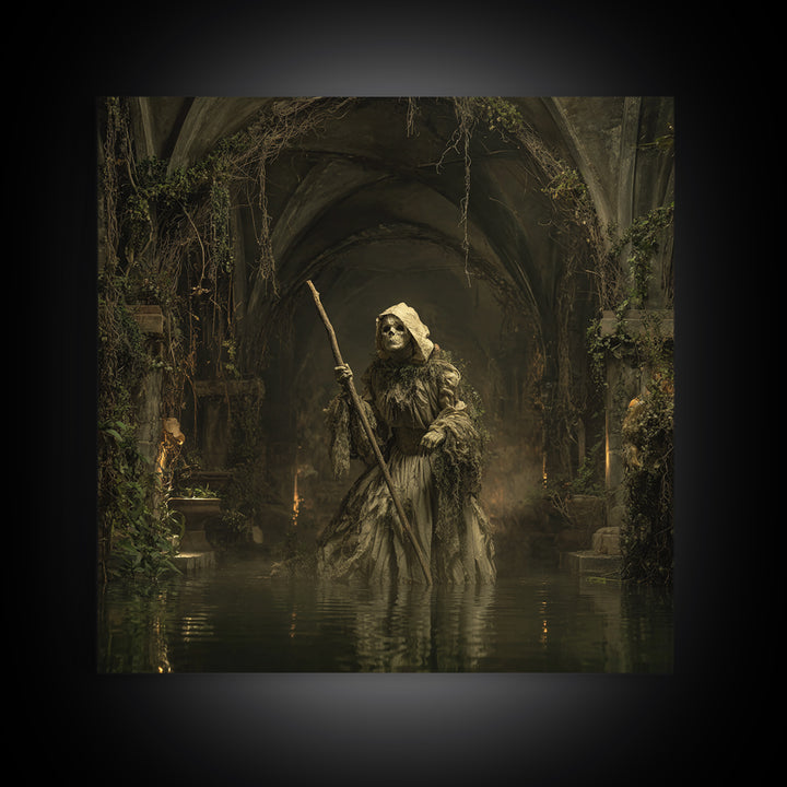 The Swamp Witch, Square Wall Art, Macabre Wall Art, Framed Canvas Print, Halloween Wall Decor, Gothic Home Decor, Seasonal Home Decor