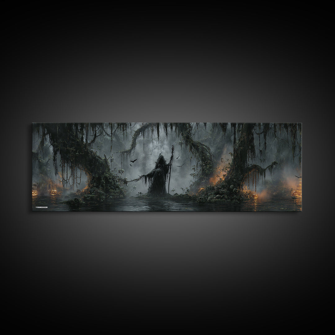 The Swamp Witch, Extra Wide Wall Art, Spooky Home Decor, Canvas Print, Halloween Wall Decor, Gothic Home Decor, Macabre Wall Art