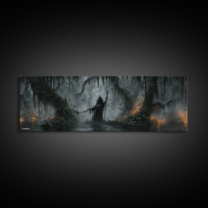 The Swamp Witch, Extra Wide Wall Art, Spooky Home Decor, Canvas Print, Halloween Wall Decor, Gothic Home Decor, Macabre Wall Art