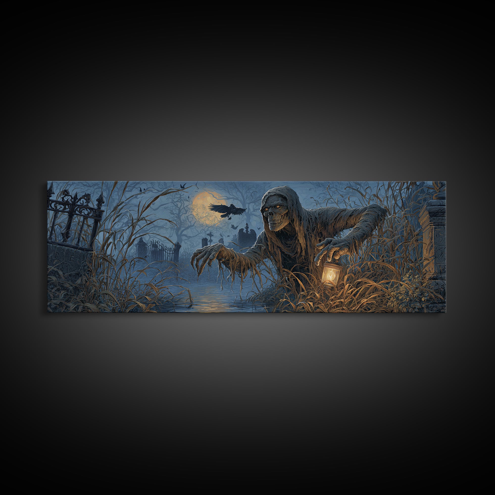 The Bog Mummy, Extra Wide Wall Art, Gothic Horror Wall Art, Framed Canvas Print, Halloween Wall Decor, Gothic Home Decor, Statement Wall Art