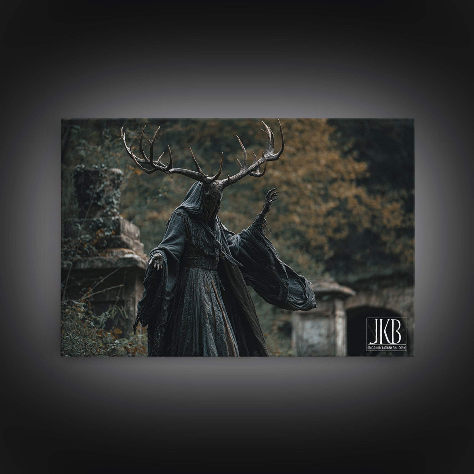 The Antlered Forest Spirit, Landscape Wall Art, Dark Halloween Decor, Canvas Print, Halloween Wall Decor, Gothic Home Decor
