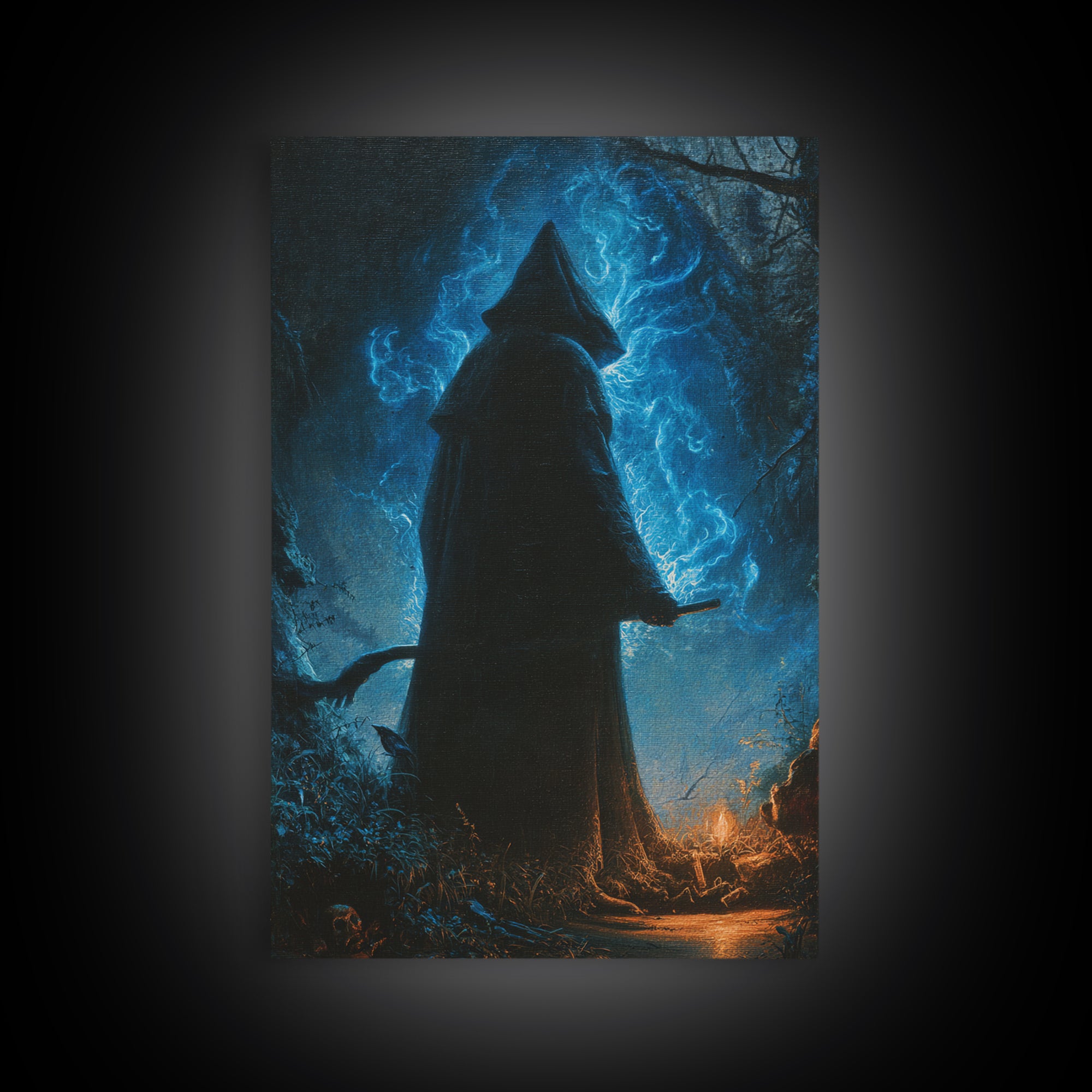 The Will-O'-The-Wisp Shepherd, Vertical Wall Art, Dark Fantasy Wall Art, Canvas Print, Halloween Wall Decor, Gothic Home Decor