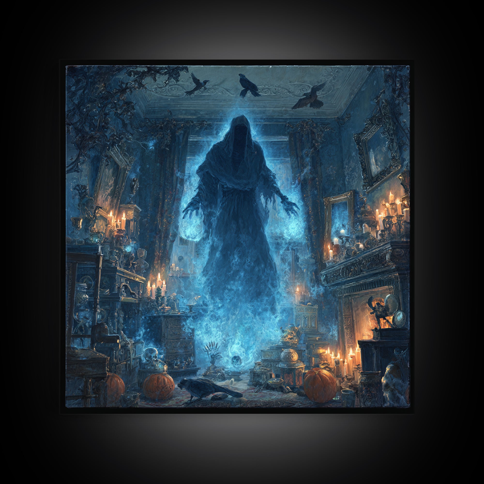 The Will-O'-The-Wisp Shepherd, Square Wall Art, Dark Fantasy Wall Art, Canvas Print, Halloween Wall Decor, Gothic Home Decor