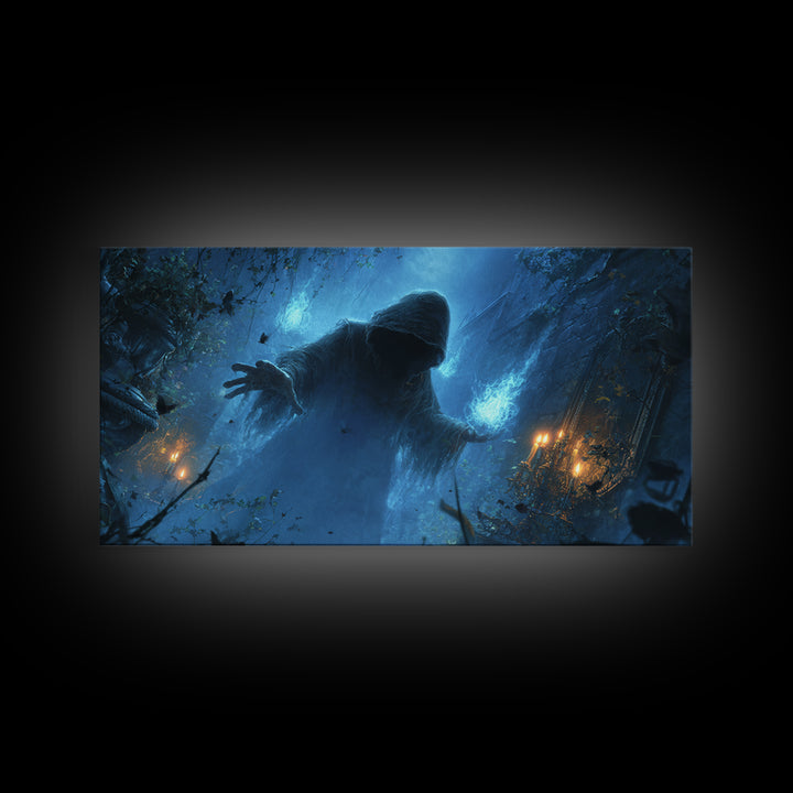 The Will-O'-The-Wisp Shepherd, Wide Panoramic Art, Gothic Horror Wall Art, Framed Canvas Print, Halloween Wall Decor, Gothic Home Decor