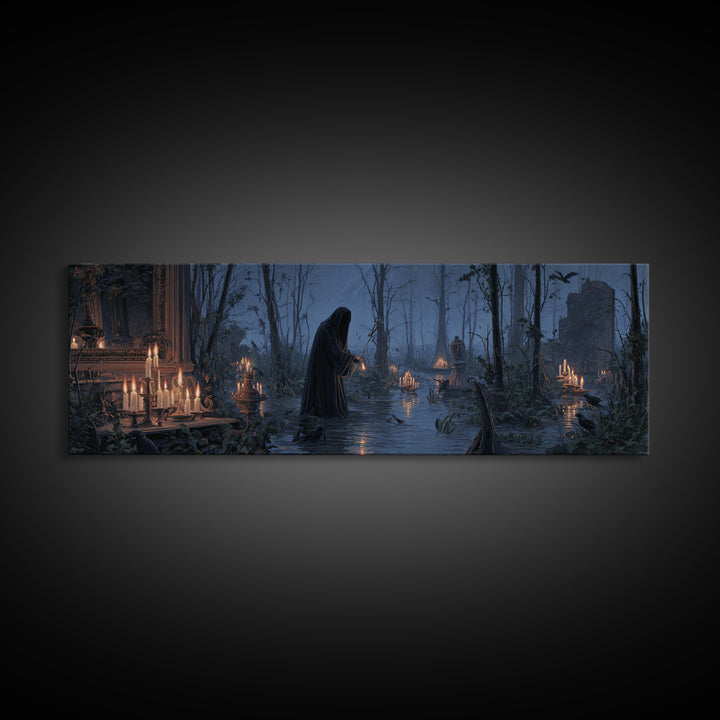The Will-O'-The-Wisp Shepherd, Extra Wide Wall Art, Spooky Home Decor, Canvas Print, Halloween Wall Decor, Gothic Home Decor