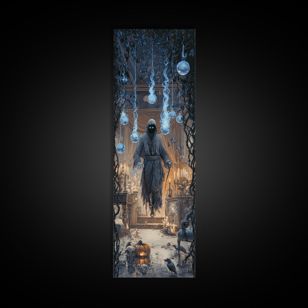 The Will-O'-The-Wisp Shepherd, Tall Narrow Wall Art, Dark Halloween Decor, Canvas Print, Halloween Wall Decor, Gothic Home Decor