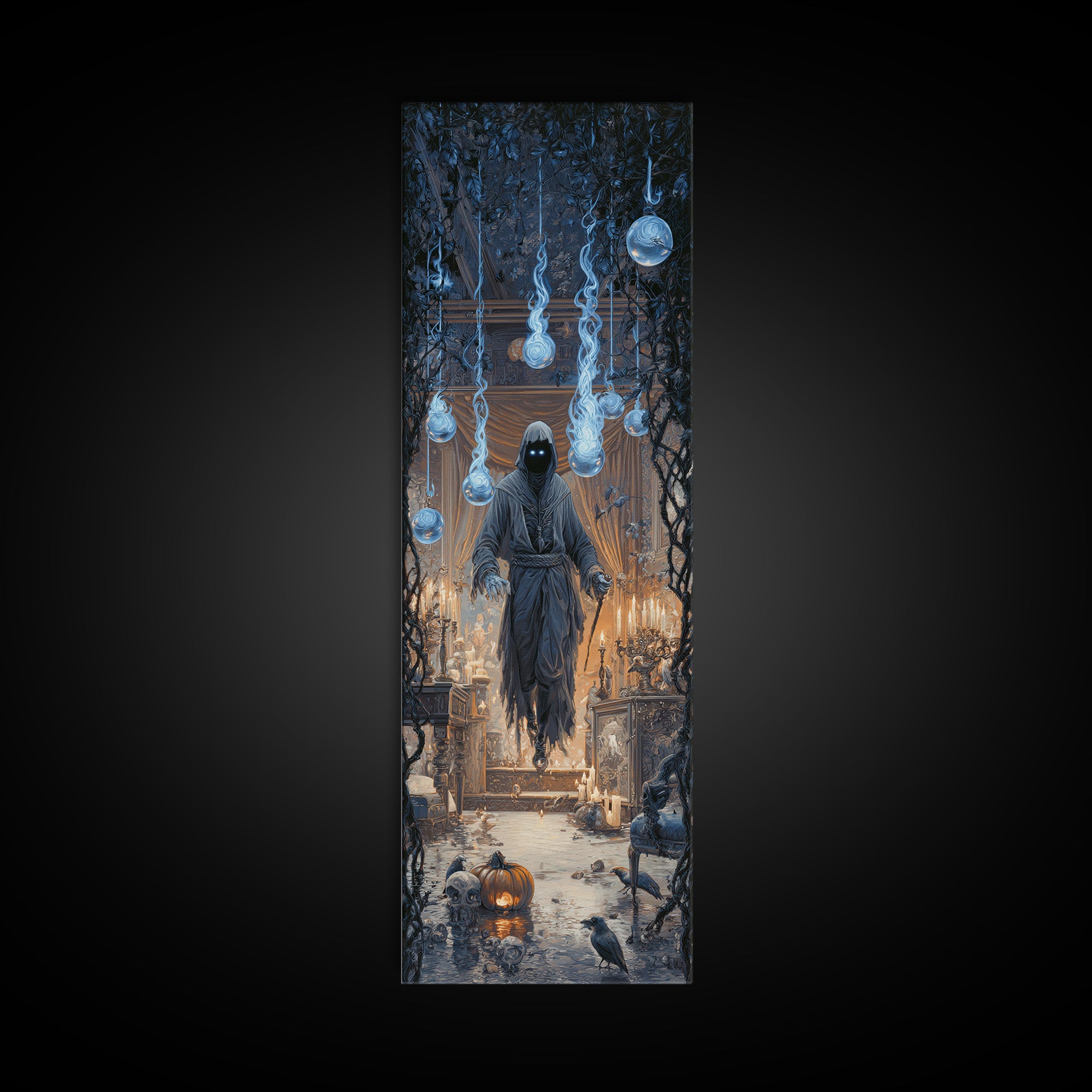 The Will-O'-The-Wisp Shepherd, Tall Narrow Wall Art, Dark Halloween Decor, Canvas Print, Halloween Wall Decor, Gothic Home Decor
