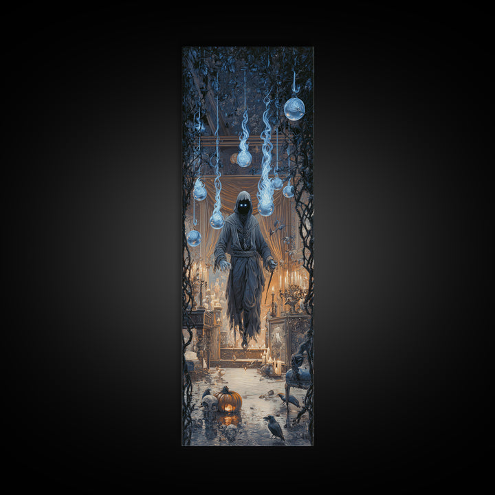 The Will-O'-The-Wisp Shepherd, Tall Narrow Wall Art, Dark Halloween Decor, Canvas Print, Halloween Wall Decor, Gothic Home Decor