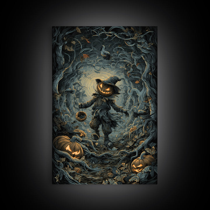The Pumpkin Patch Goblin, Vertical Wall Art, Macabre Wall Art, Framed Canvas Print, Halloween Wall Decor, Gothic Home Decor