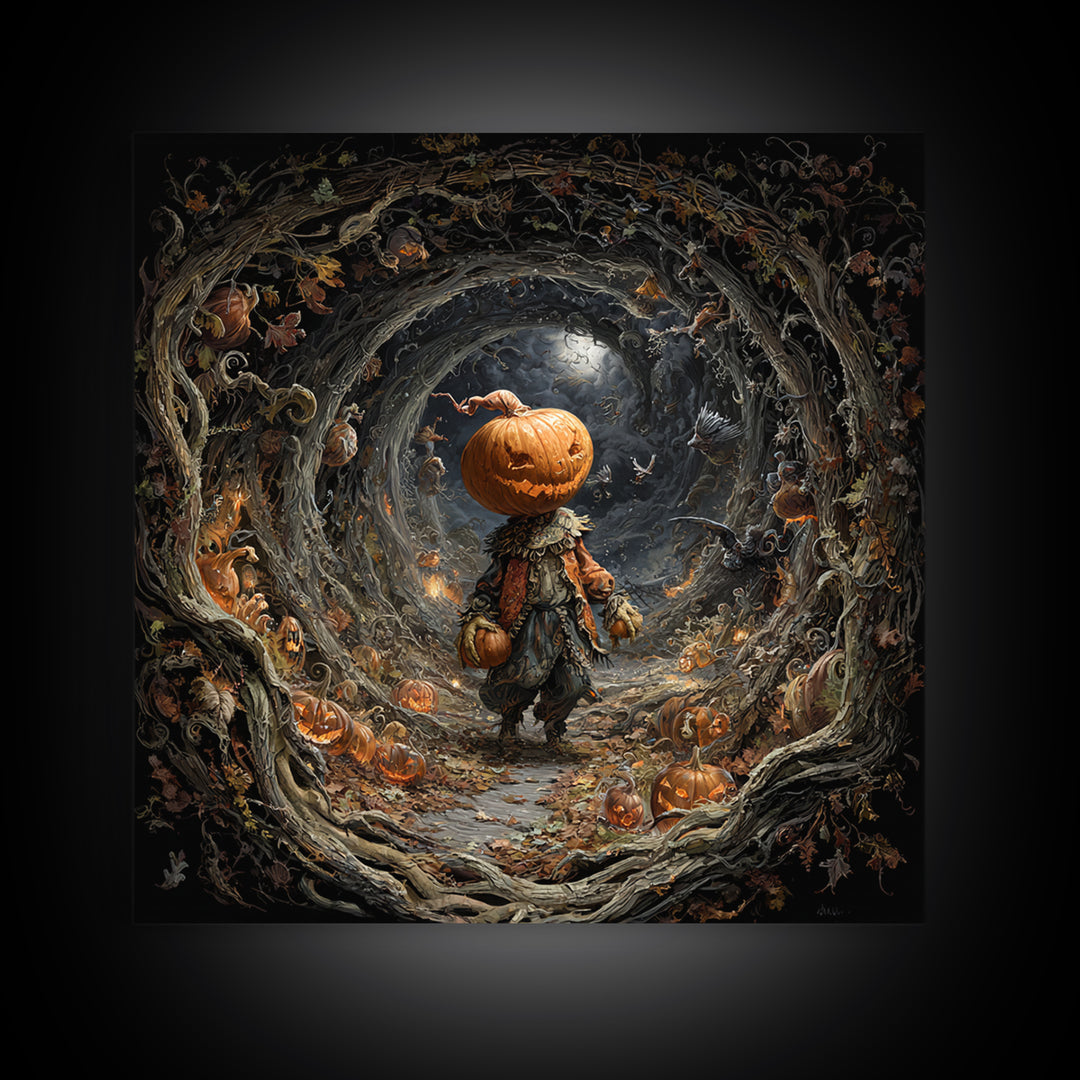 The Pumpkin Patch Goblin, Square Wall Art, Haunted Gothic Art, Framed Canvas Print, Halloween Wall Decor, Gothic Home Decor