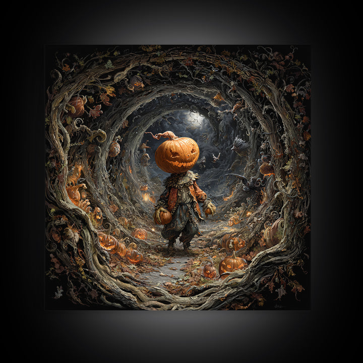 The Pumpkin Patch Goblin, Square Wall Art, Haunted Gothic Art, Framed Canvas Print, Halloween Wall Decor, Gothic Home Decor
