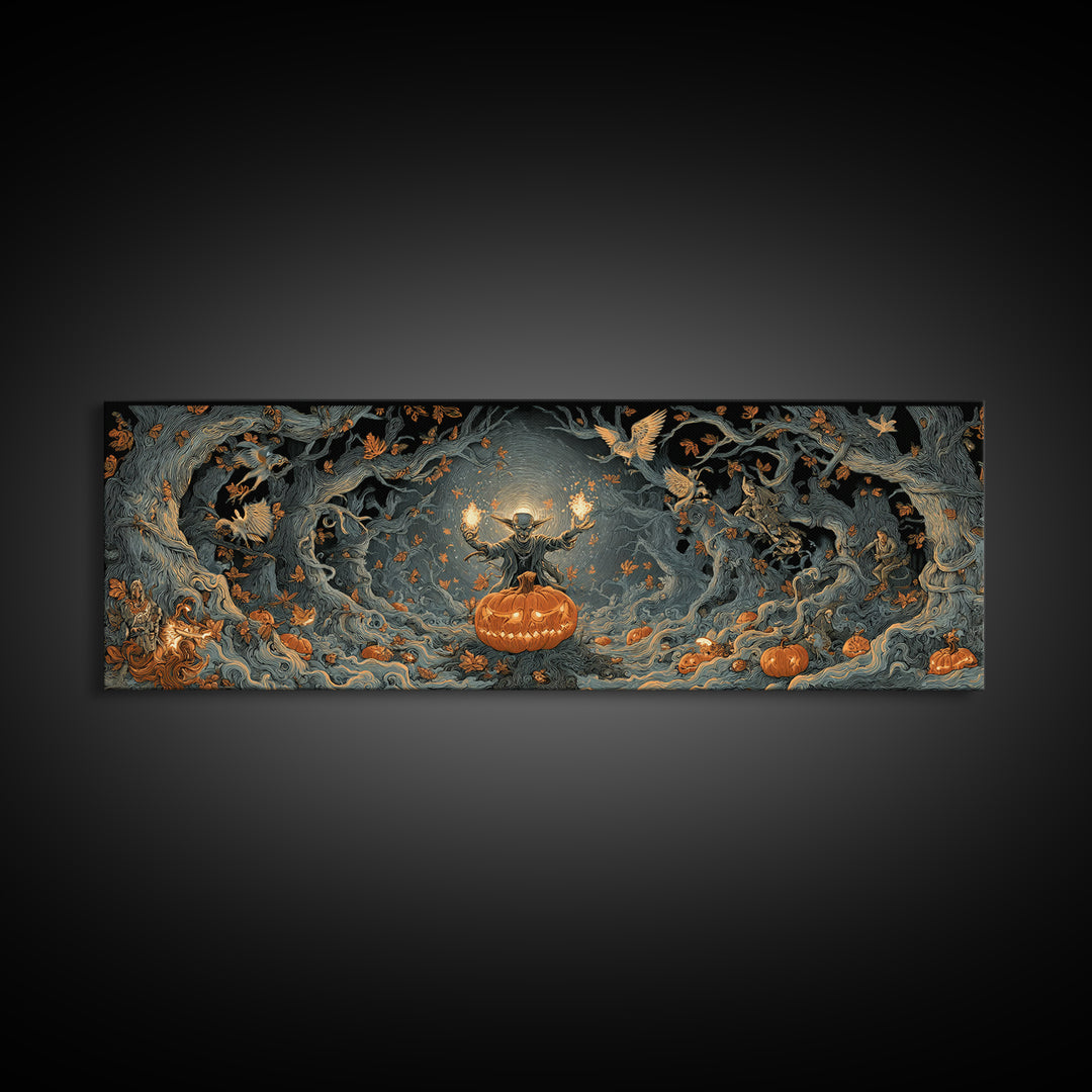 The Pumpkin Patch Goblin, Extra Wide Wall Art, Gothic Horror Wall Art, Framed Canvas Print, Halloween Wall Decor, Gothic Home Decor