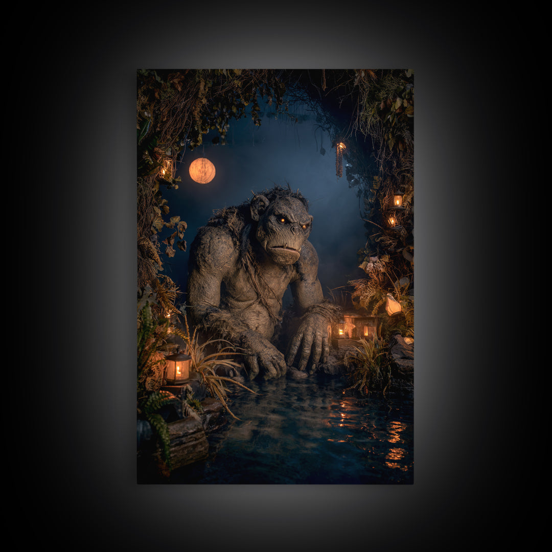 The Bridge Troll At Midnight, Vertical Wall Art, Dark Halloween Decor, Canvas Print, Halloween Wall Decor, Gothic Home Decor