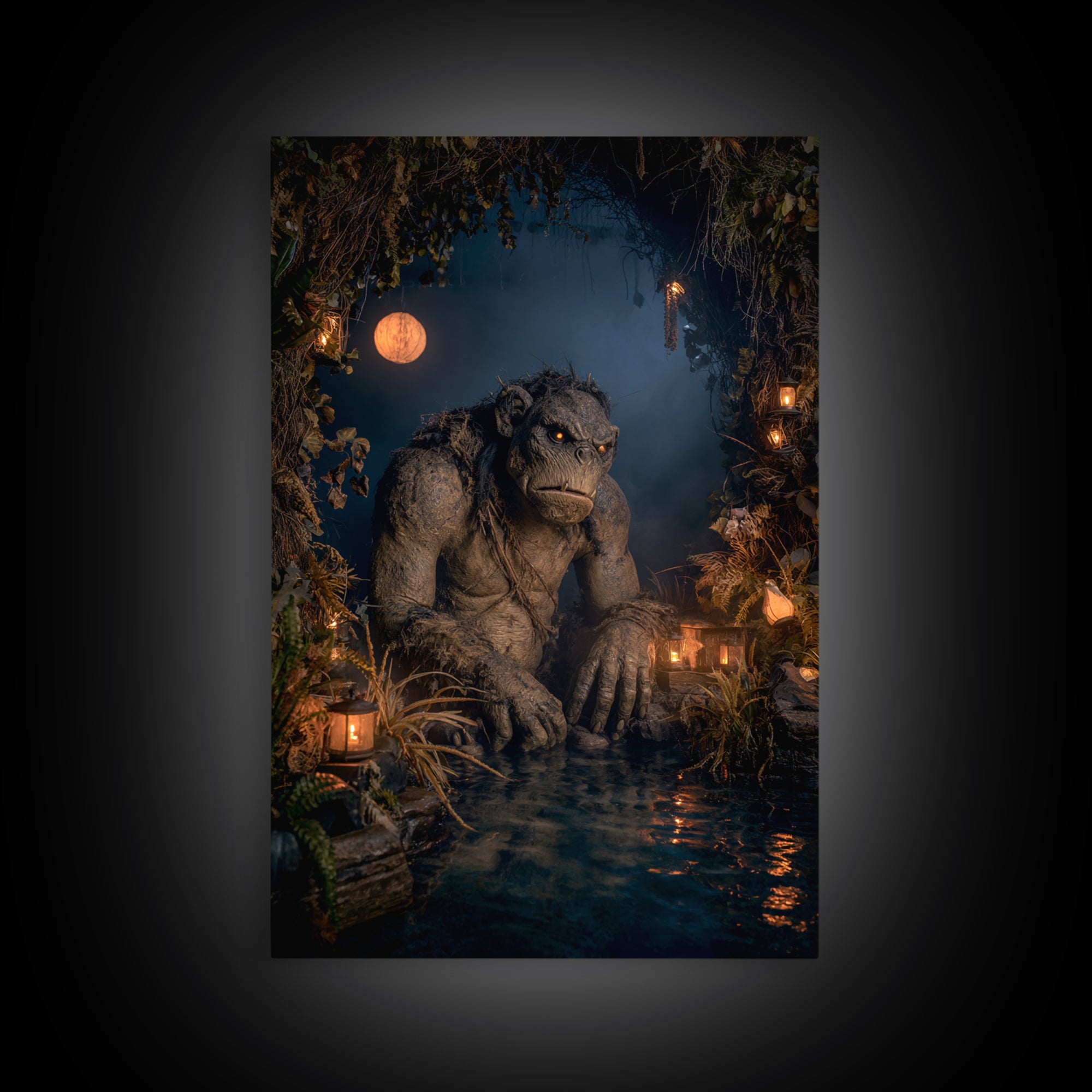 The Bridge Troll At Midnight, Vertical Wall Art, Dark Halloween Decor, Canvas Print, Halloween Wall Decor, Gothic Home Decor