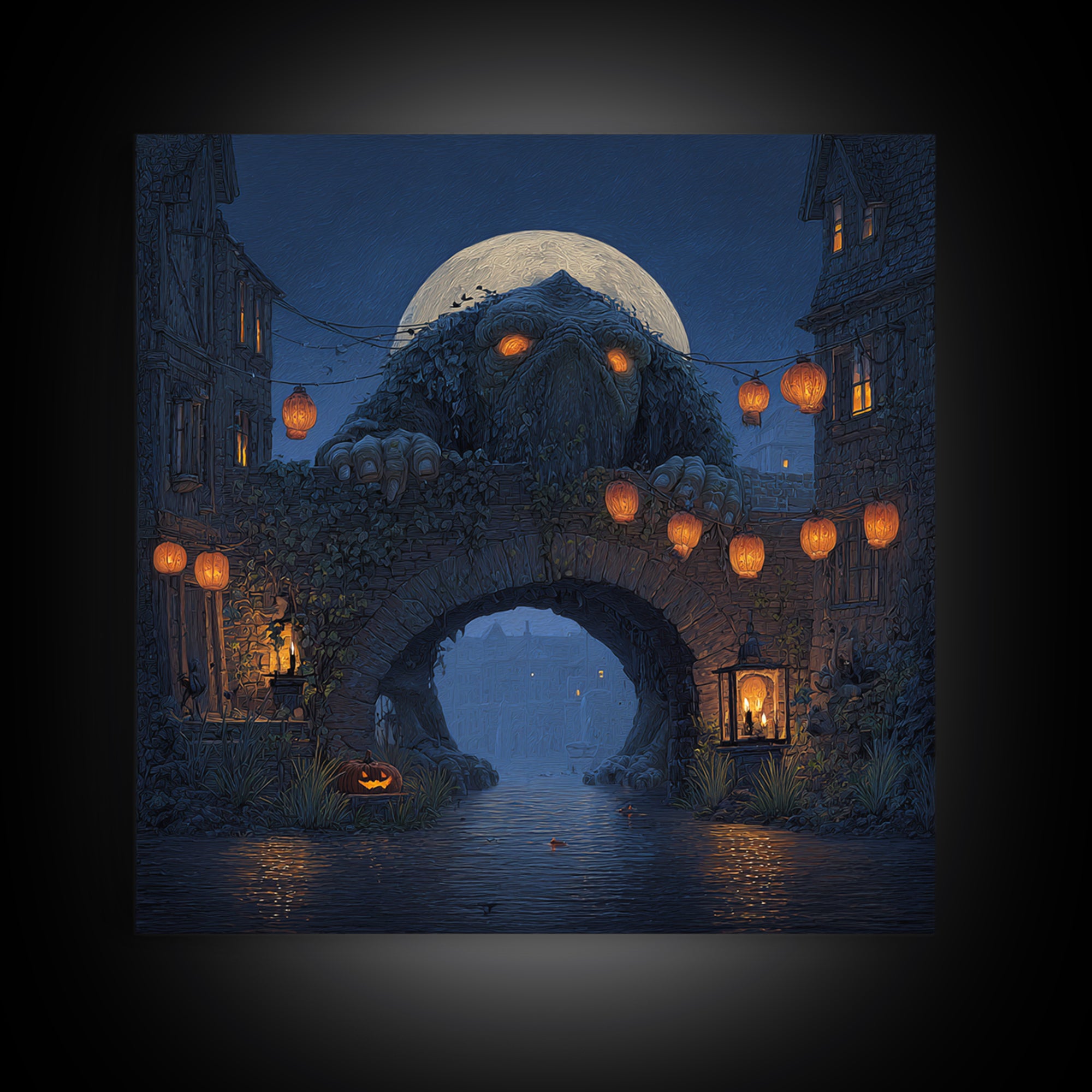The Bridge Troll At Midnight, Square Wall Art, Spooky Home Decor, Canvas Print, Halloween Wall Decor, Gothic Home Decor, Halloween Decor