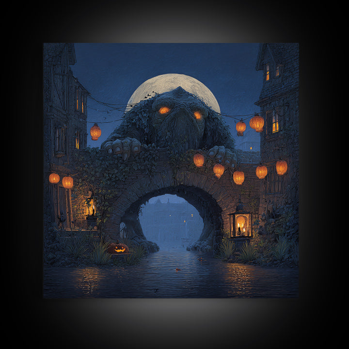 The Bridge Troll At Midnight, Square Wall Art, Spooky Home Decor, Canvas Print, Halloween Wall Decor, Gothic Home Decor, Halloween Decor