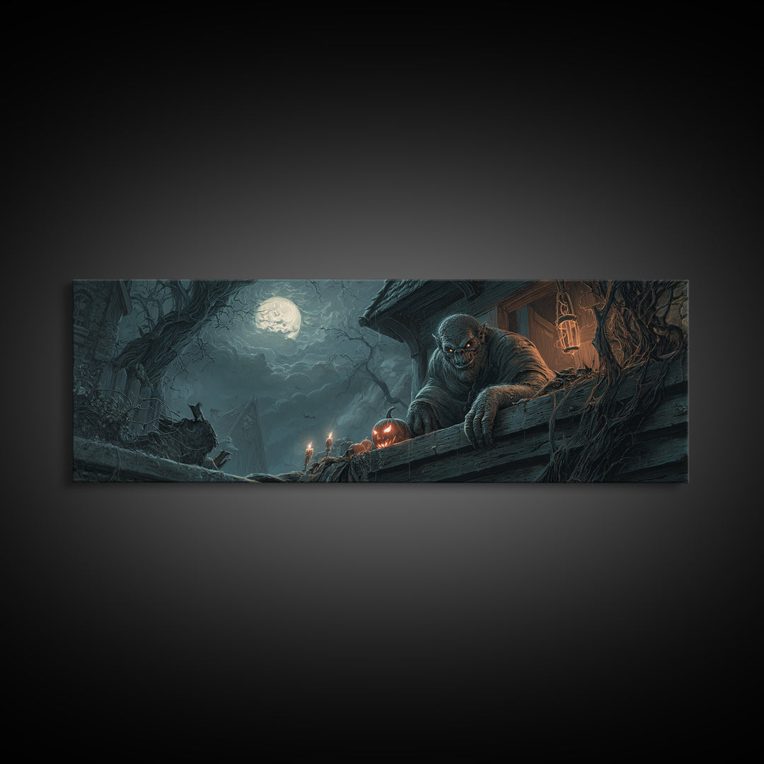 The Bridge Troll At Midnight, Extra Wide Wall Art, Dark Fantasy Wall Art, Canvas Print, Halloween Wall Decor, Gothic Home Decor