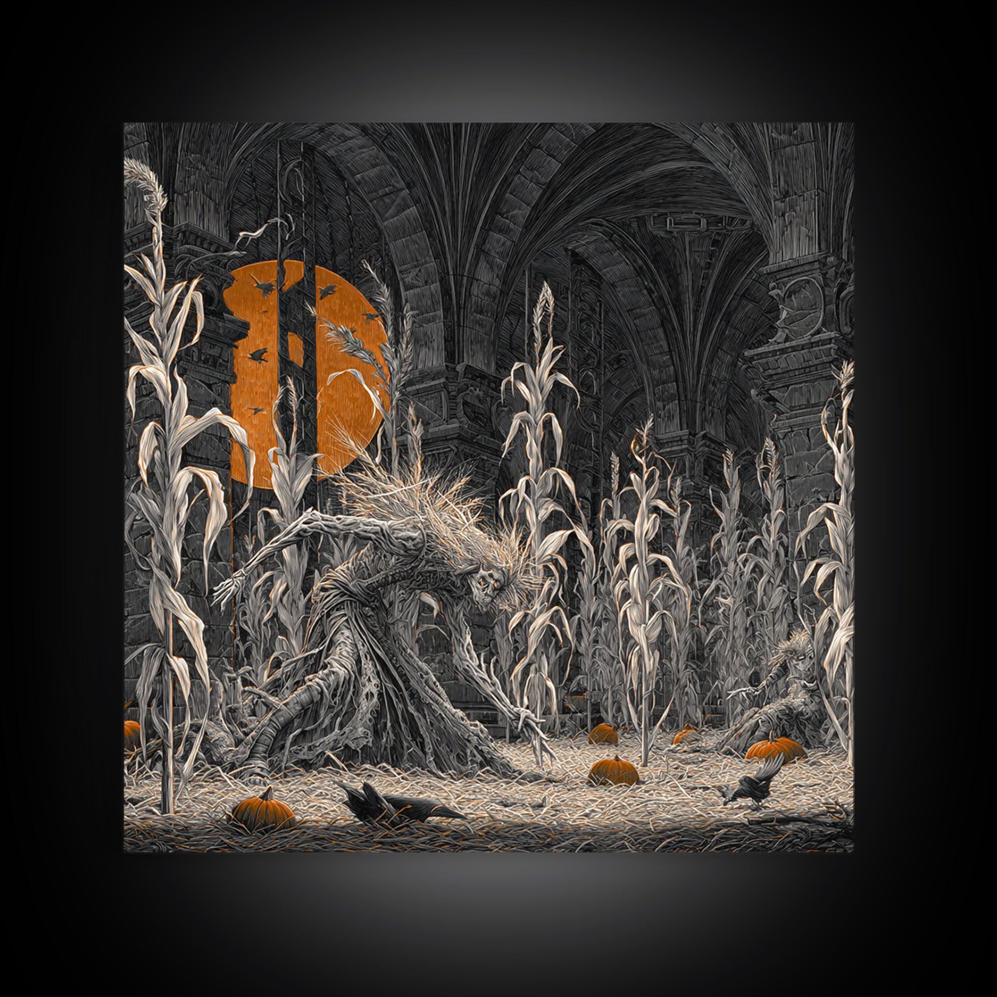 The Cornfield Crawler, Square Wall Art, Gothic Horror Wall Art, Framed Canvas Print, Halloween Wall Decor, Gothic Home Decor