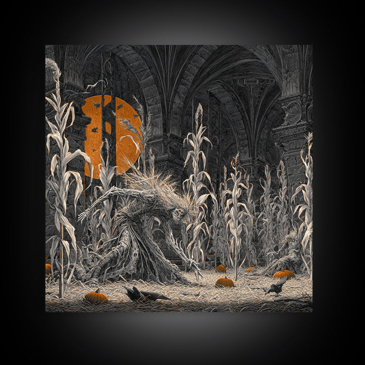 The Cornfield Crawler, Square Wall Art, Gothic Horror Wall Art, Framed Canvas Print, Halloween Wall Decor, Gothic Home Decor