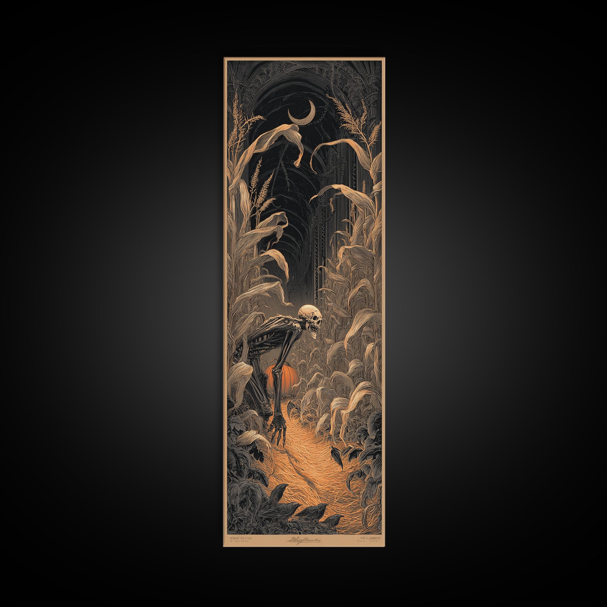 The Cornfield Crawler, Tall Narrow Wall Art, Macabre Wall Art, Framed Canvas Print, Halloween Wall Decor, Gothic Home Decor
