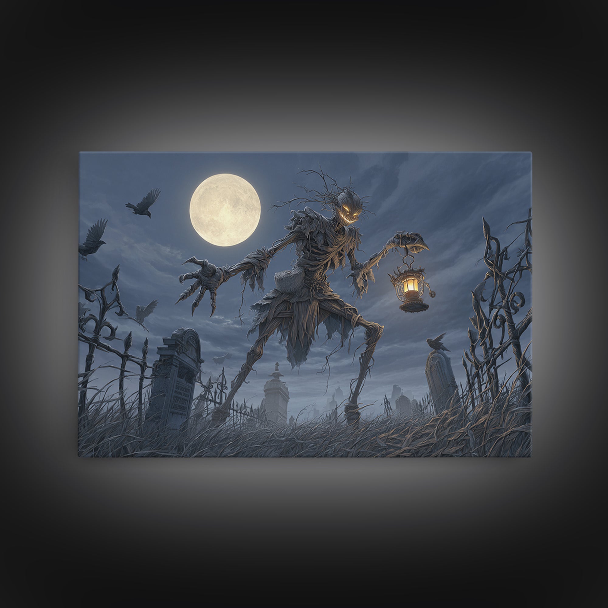 The Harvest Demon, Landscape Wall Art, Haunted Gothic Art, Framed Canvas Print, Halloween Wall Decor, Gothic Home Decor, Seasonal Home Decor