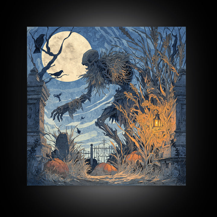 The Harvest Demon, Square Wall Art, Spooky Home Decor, Canvas Print, Halloween Wall Decor, Gothic Home Decor, Dark Fantasy Art