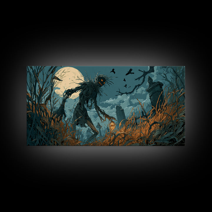 The Harvest Demon, Wide Panoramic Art, Dark Halloween Decor, Canvas Print, Halloween Wall Decor, Gothic Home Decor, Macabre Wall Art