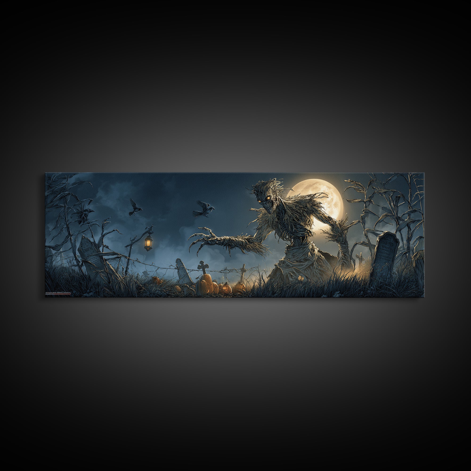 The Harvest Demon, Extra Wide Wall Art, Haunted Gothic Art, Framed Canvas Print, Halloween Wall Decor, Gothic Home Decor, Horror Wall Art
