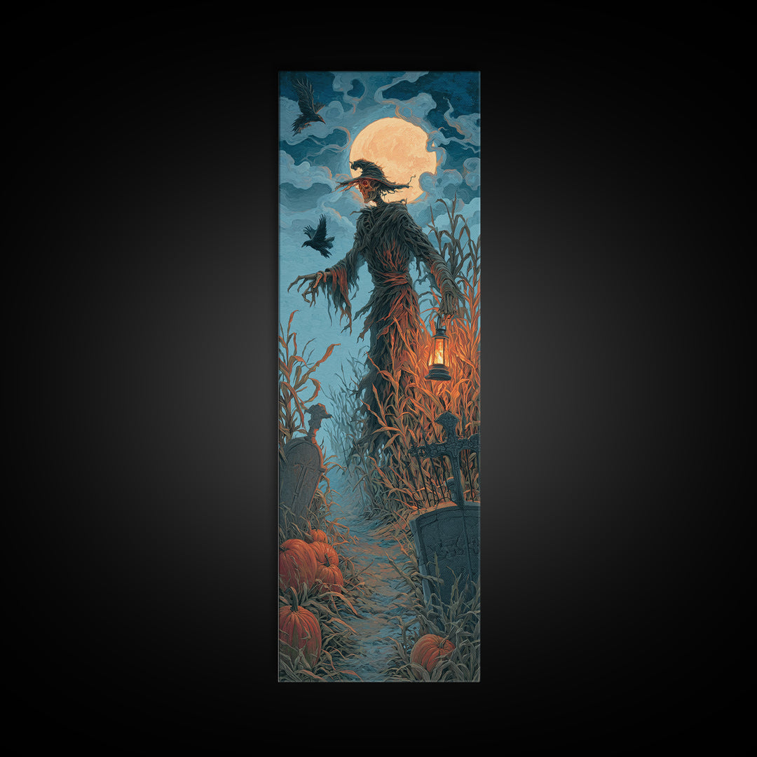 The Harvest Demon, Tall Narrow Wall Art, Gothic Horror Wall Art, Framed Canvas Print, Halloween Wall Decor, Gothic Home Decor