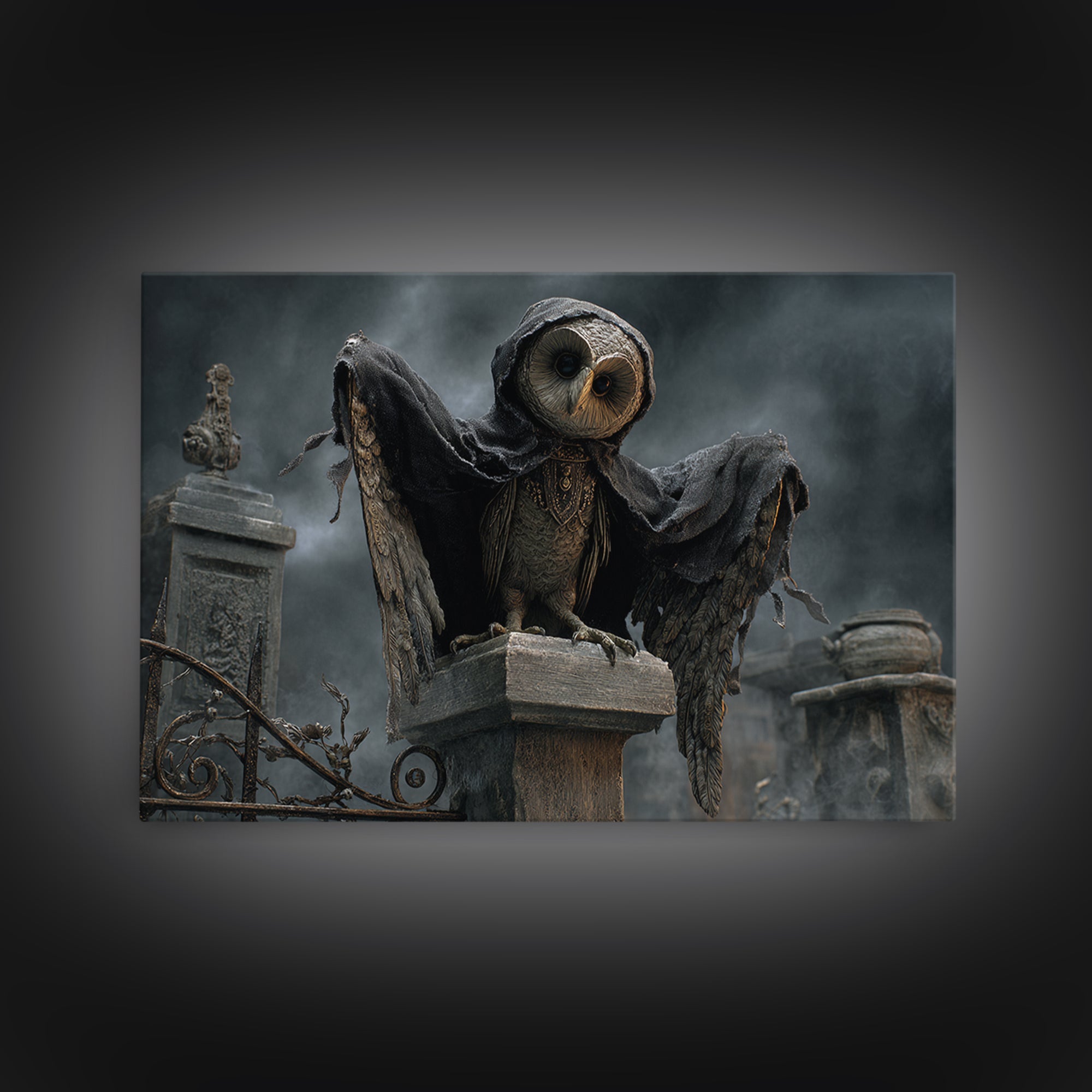The Owl-Faced Omen, Landscape Wall Art, Dark Halloween Decor, Canvas Print, Halloween Wall Decor, Gothic Home Decor, Spooky Wall Decor