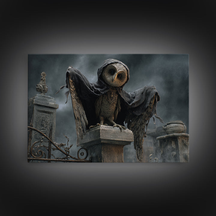 The Owl-Faced Omen, Landscape Wall Art, Dark Halloween Decor, Canvas Print, Halloween Wall Decor, Gothic Home Decor, Spooky Wall Decor