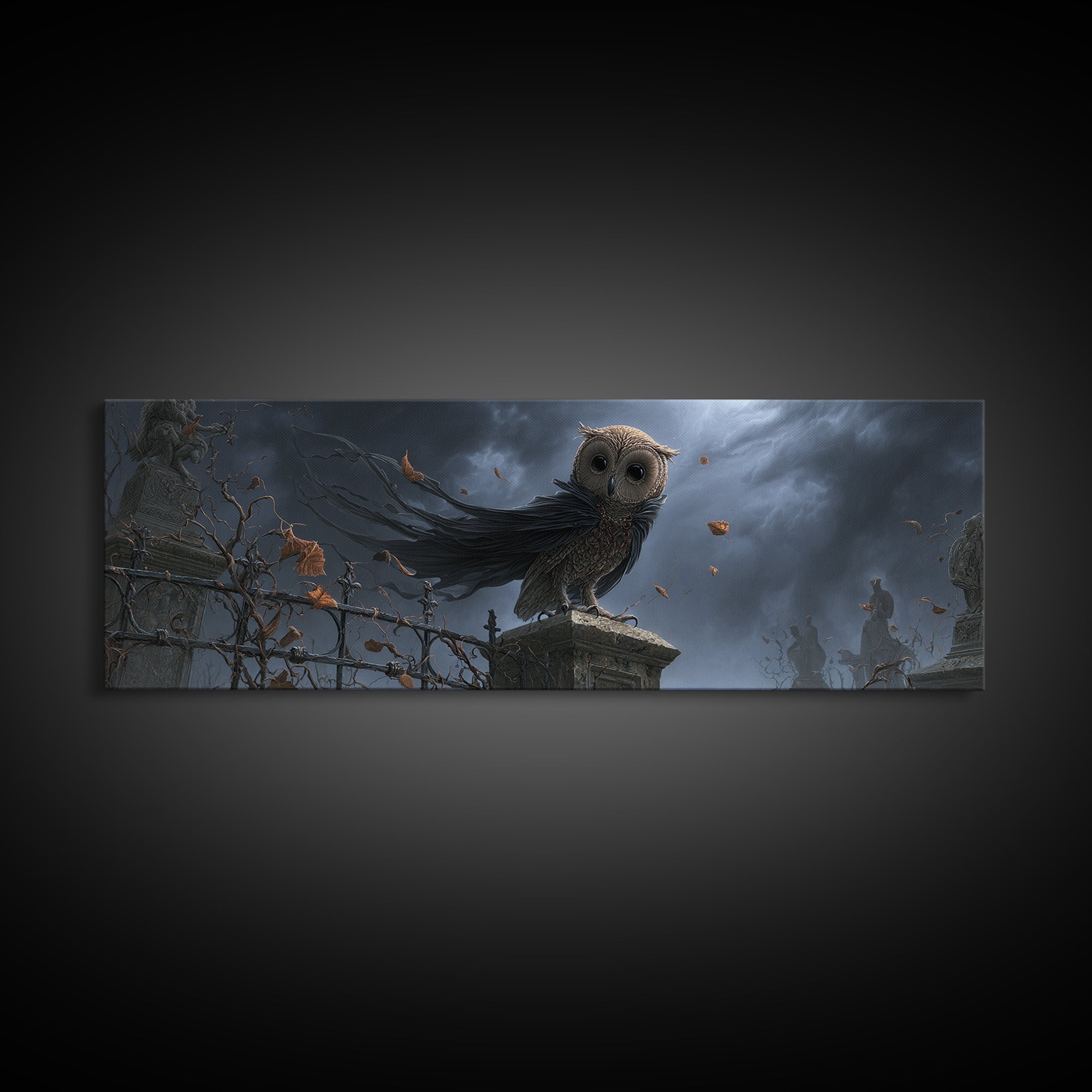 The Owl-Faced Omen, Extra Wide Wall Art, Dark Fantasy Wall Art, Canvas Print, Halloween Wall Decor, Gothic Home Decor, Spooky Wall Decor