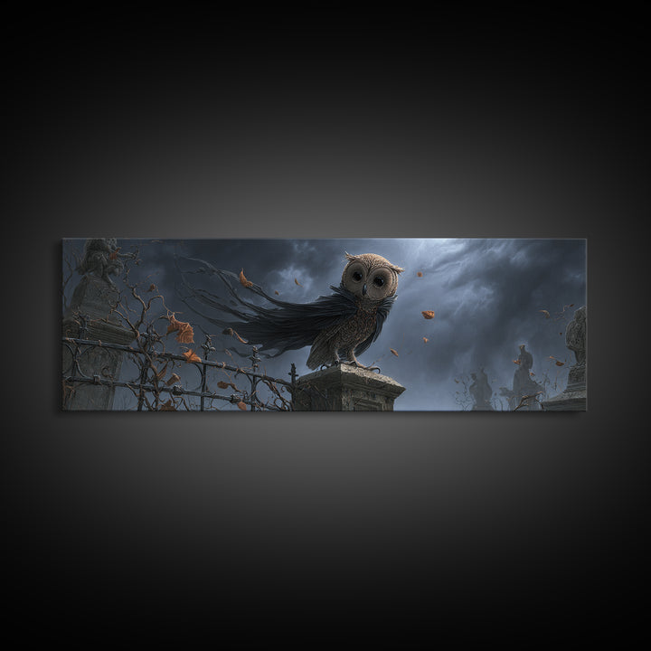 The Owl-Faced Omen, Extra Wide Wall Art, Dark Fantasy Wall Art, Canvas Print, Halloween Wall Decor, Gothic Home Decor, Spooky Wall Decor
