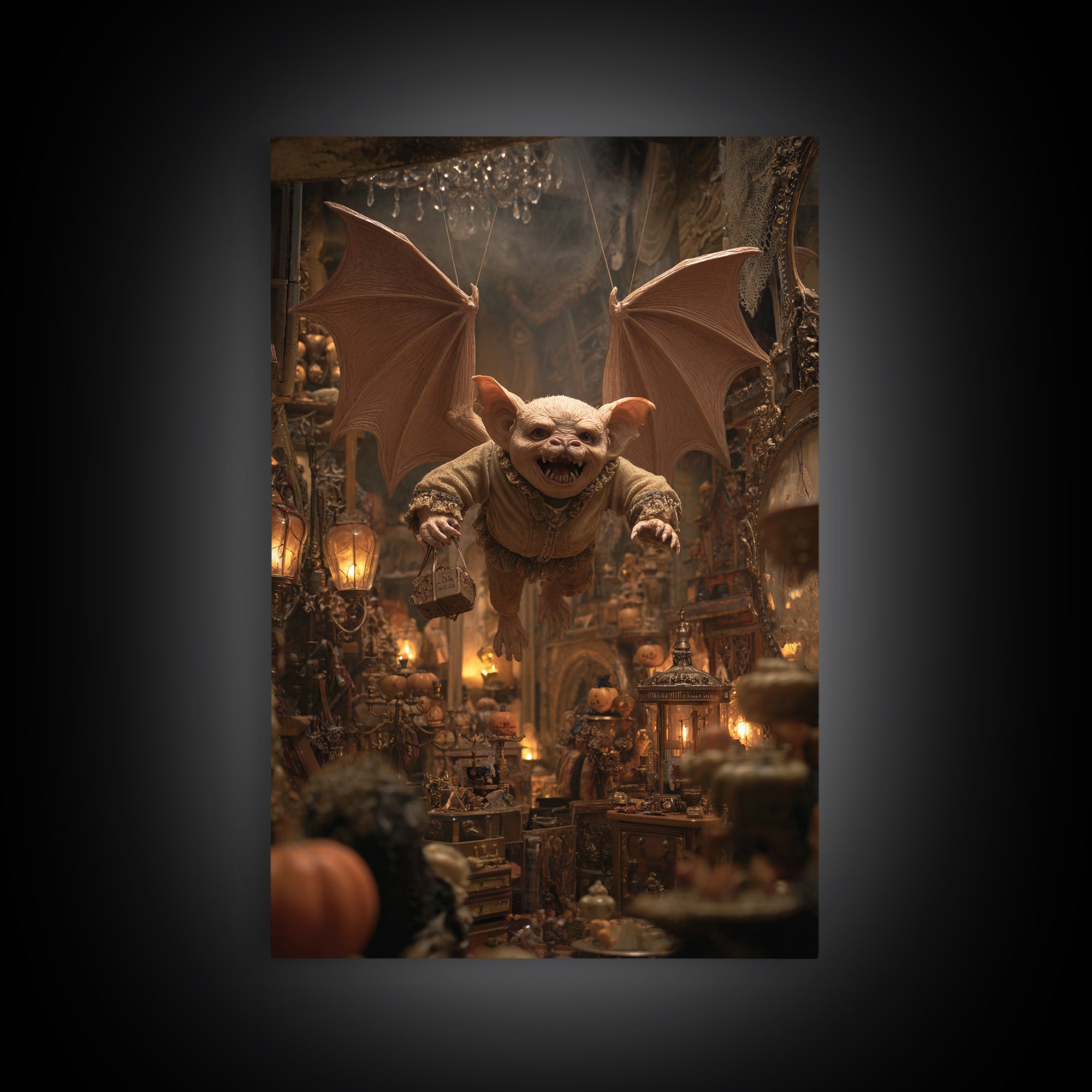 The Bat-Winged Imp, Vertical Wall Art, Macabre Wall Art, Framed Canvas Print, Halloween Wall Decor, Gothic Home Decor, Spooky Wall Decor