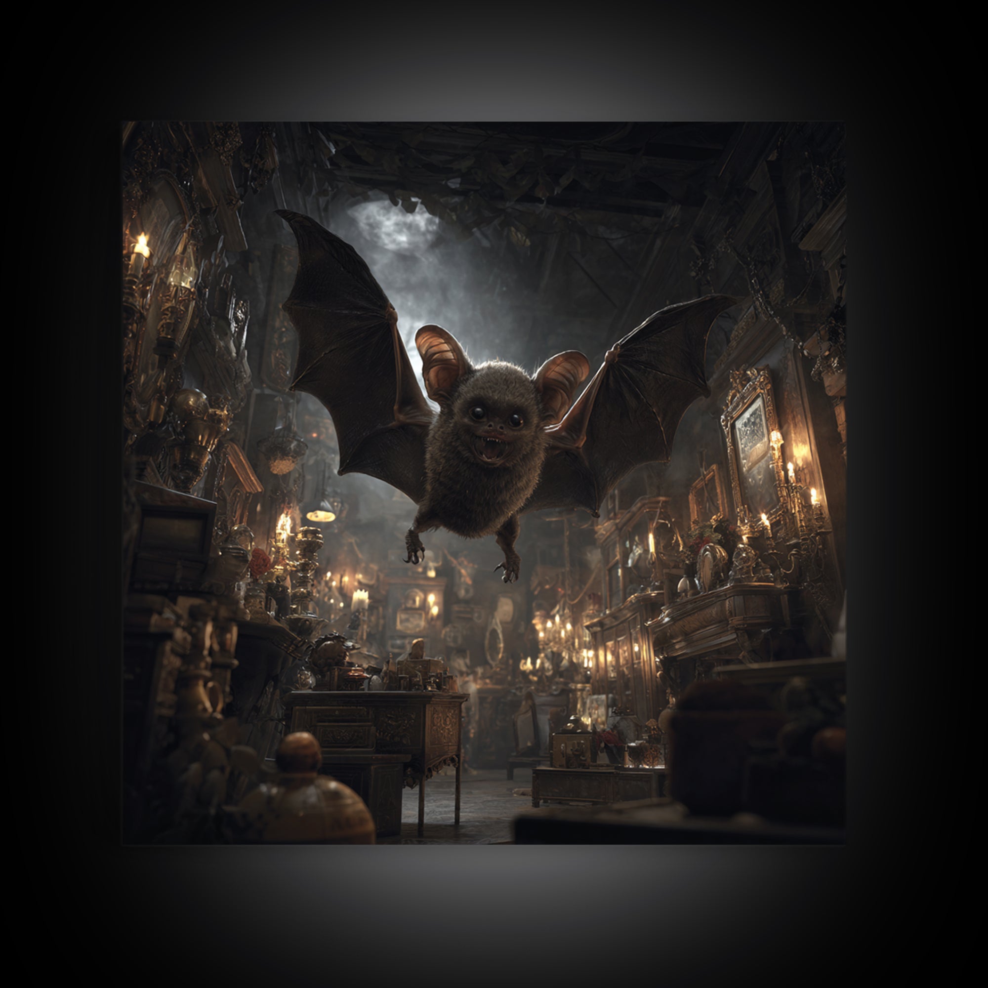 The Bat-Winged Imp, Square Wall Art, Haunted Gothic Art, Framed Canvas Print, Halloween Wall Decor, Gothic Home Decor, Macabre Wall Art