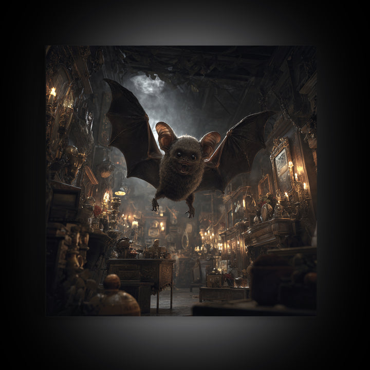The Bat-Winged Imp, Square Wall Art, Haunted Gothic Art, Framed Canvas Print, Halloween Wall Decor, Gothic Home Decor, Macabre Wall Art