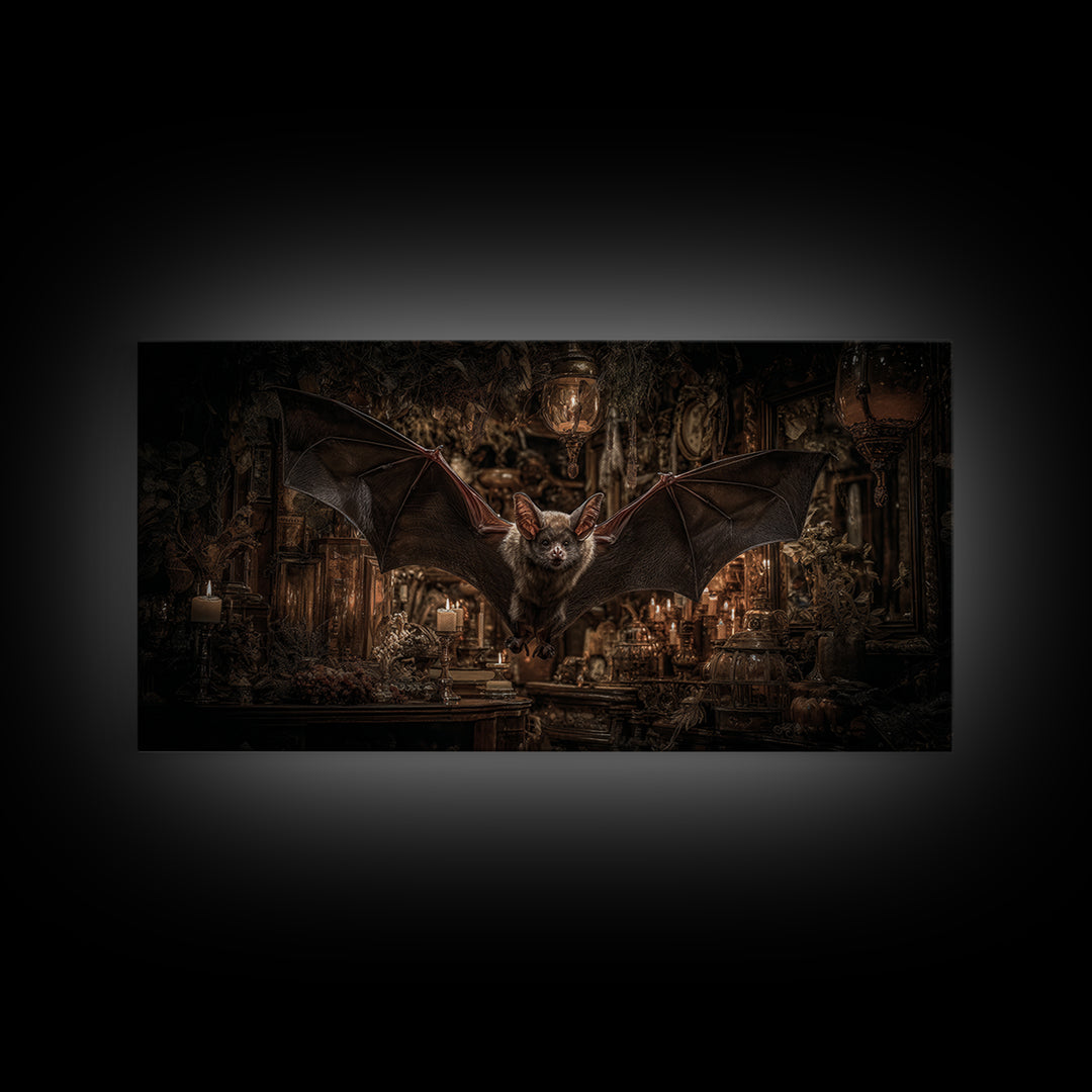 The Bat-Winged Imp, Wide Panoramic Art, Dark Fantasy Wall Art, Canvas Print, Halloween Wall Decor, Gothic Home Decor, Halloween Decor