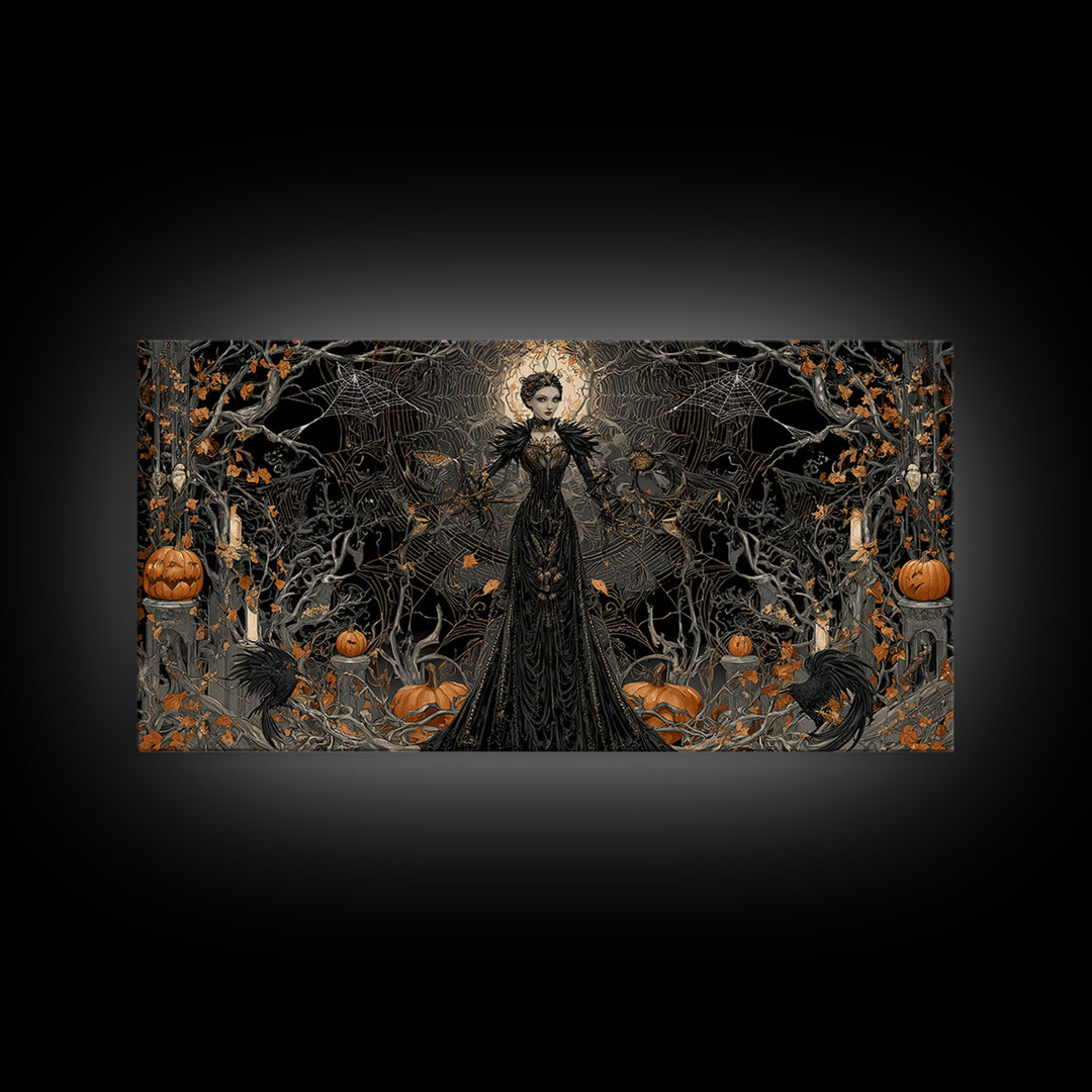 The Spider Queen, Wide Panoramic Art, Dark Halloween Decor, Canvas Print, Halloween Wall Decor, Gothic Home Decor, Dark Fantasy Art