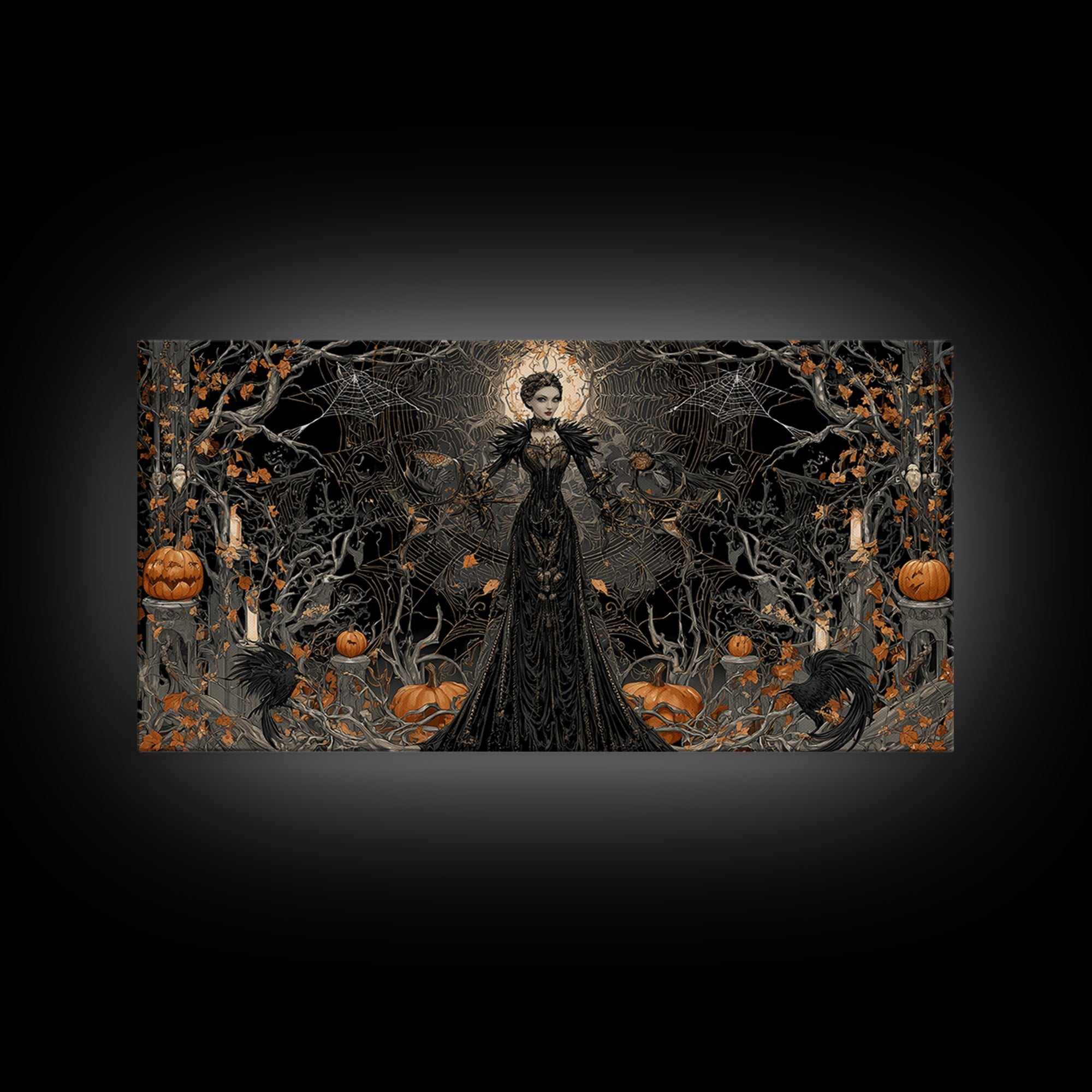 The Spider Queen, Wide Panoramic Art, Dark Halloween Decor, Canvas Print, Halloween Wall Decor, Gothic Home Decor, Dark Fantasy Art