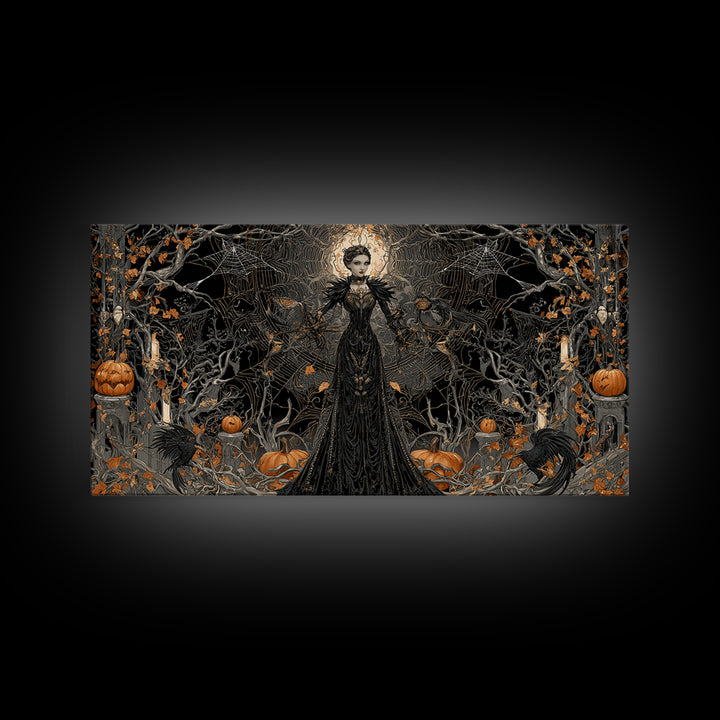 The Spider Queen, Wide Panoramic Art, Dark Halloween Decor, Canvas Print, Halloween Wall Decor, Gothic Home Decor, Dark Fantasy Art