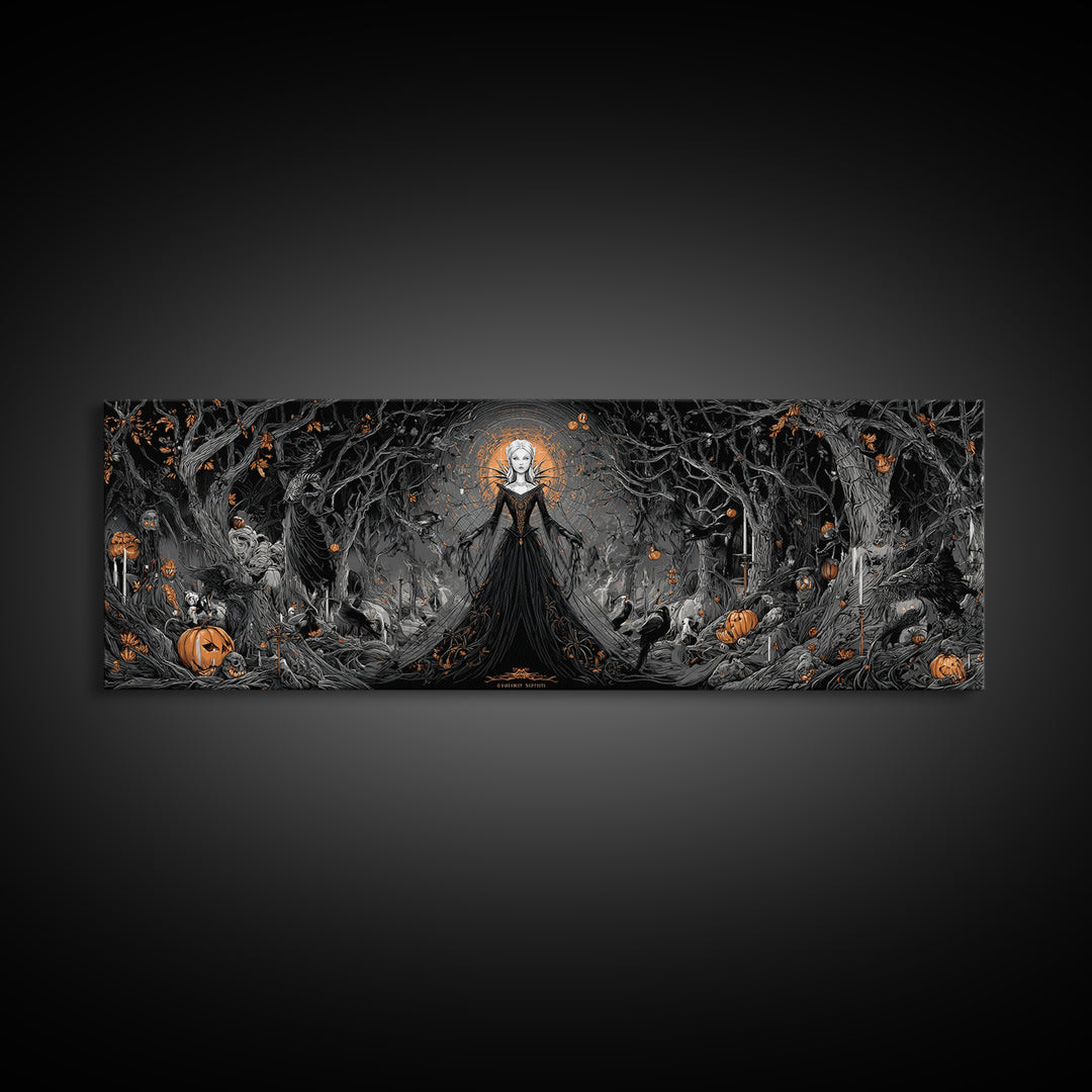 The Spider Queen, Extra Wide Wall Art, Macabre Wall Art, Framed Canvas Print, Halloween Wall Decor, Gothic Home Decor, Spooky Wall Decor