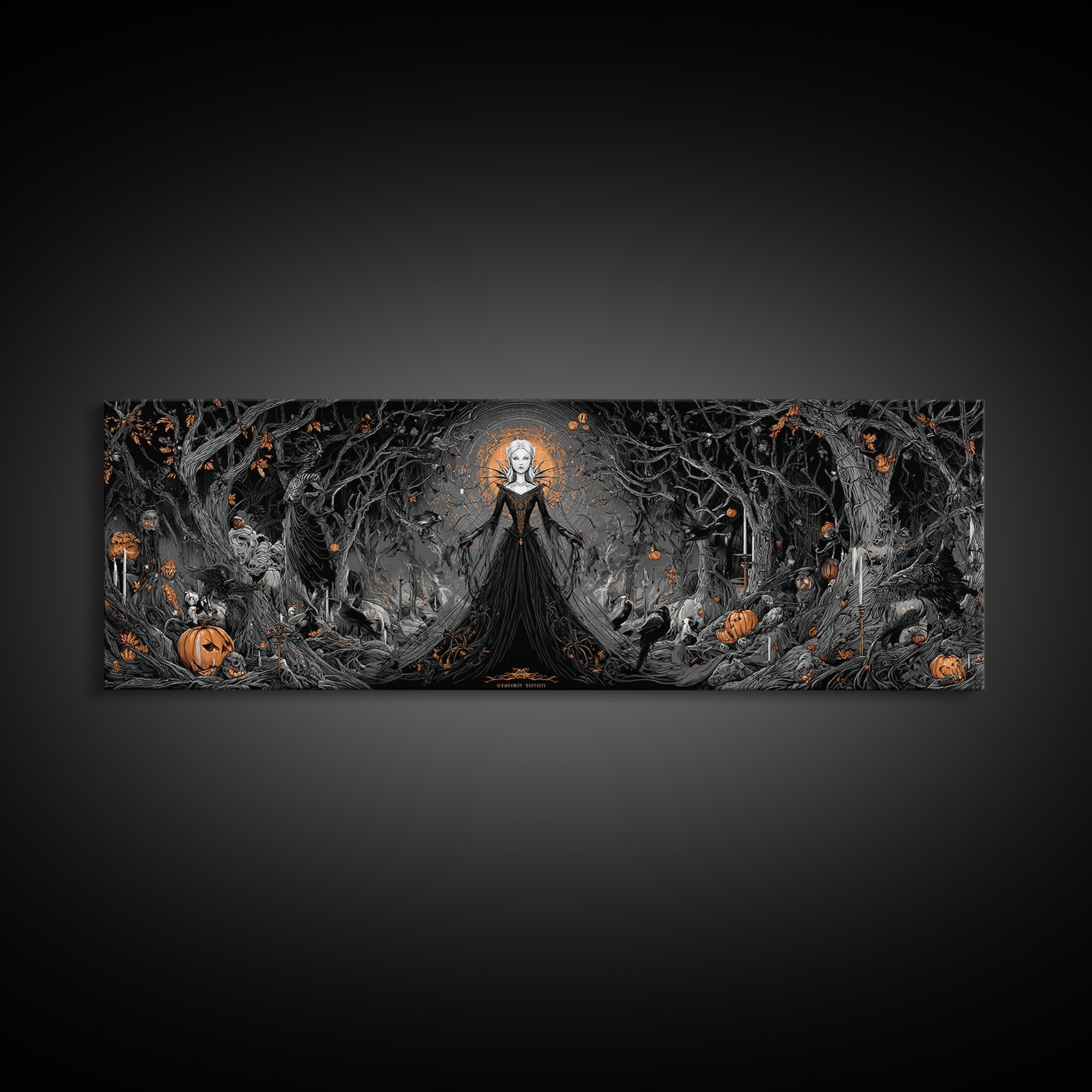 The Spider Queen, Extra Wide Wall Art, Macabre Wall Art, Framed Canvas Print, Halloween Wall Decor, Gothic Home Decor, Spooky Wall Decor