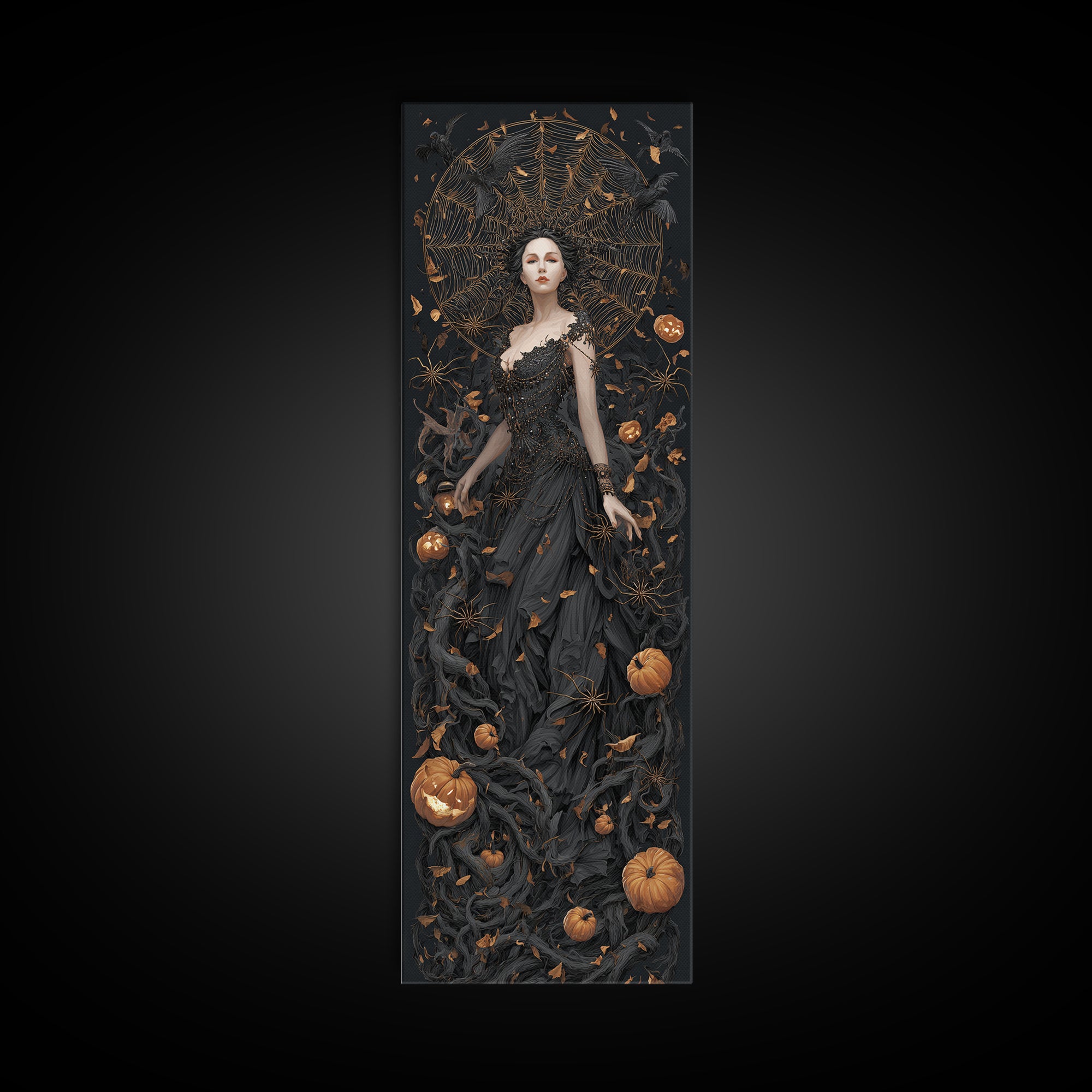 The Spider Queen, Tall Narrow Wall Art, Macabre Wall Art, Framed Canvas Print, Halloween Wall Decor, Gothic Home Decor, Spooky Wall Decor