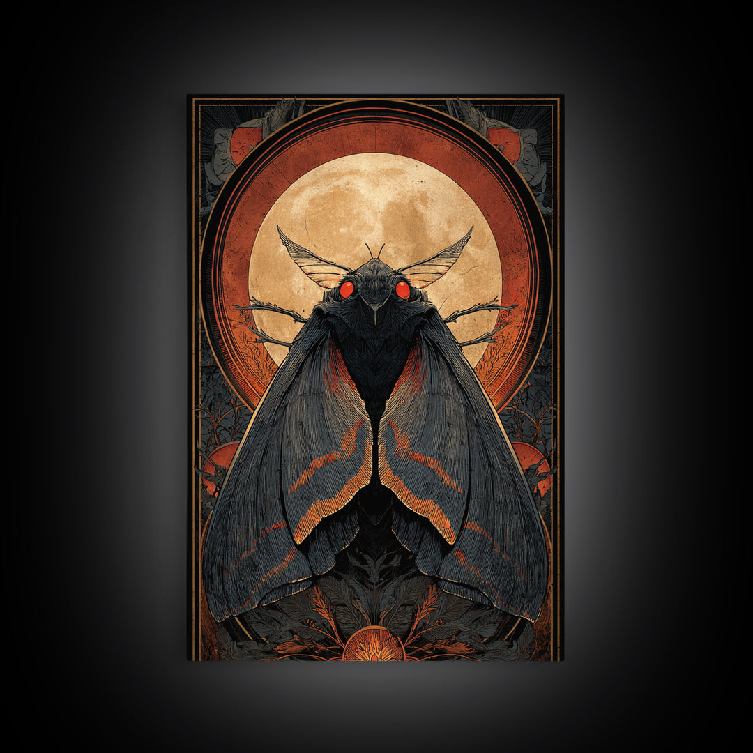 The Red-Eyed Moth Creature, Vertical Wall Art, Gothic Horror Wall Art, Framed Canvas Print, Halloween Wall Decor, Gothic Home Decor