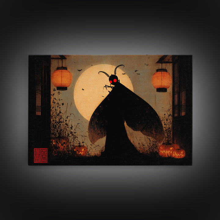 The Red-Eyed Moth Creature, Landscape Wall Art, Macabre Wall Art, Framed Canvas Print, Halloween Wall Decor, Gothic Home Decor