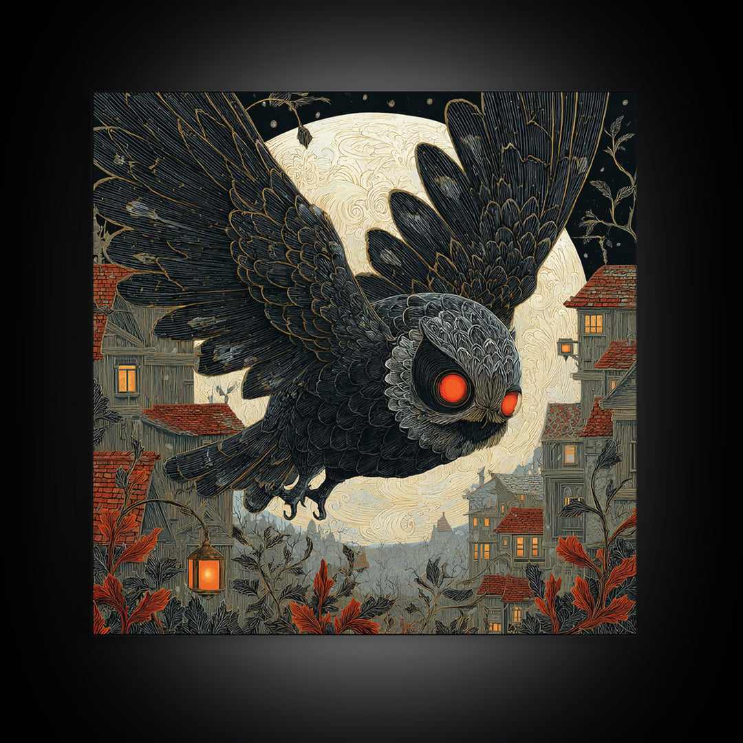 The Red-Eyed Moth Creature, Square Wall Art, Dark Halloween Decor, Canvas Print, Halloween Wall Decor, Gothic Home Decor, Macabre Wall Art