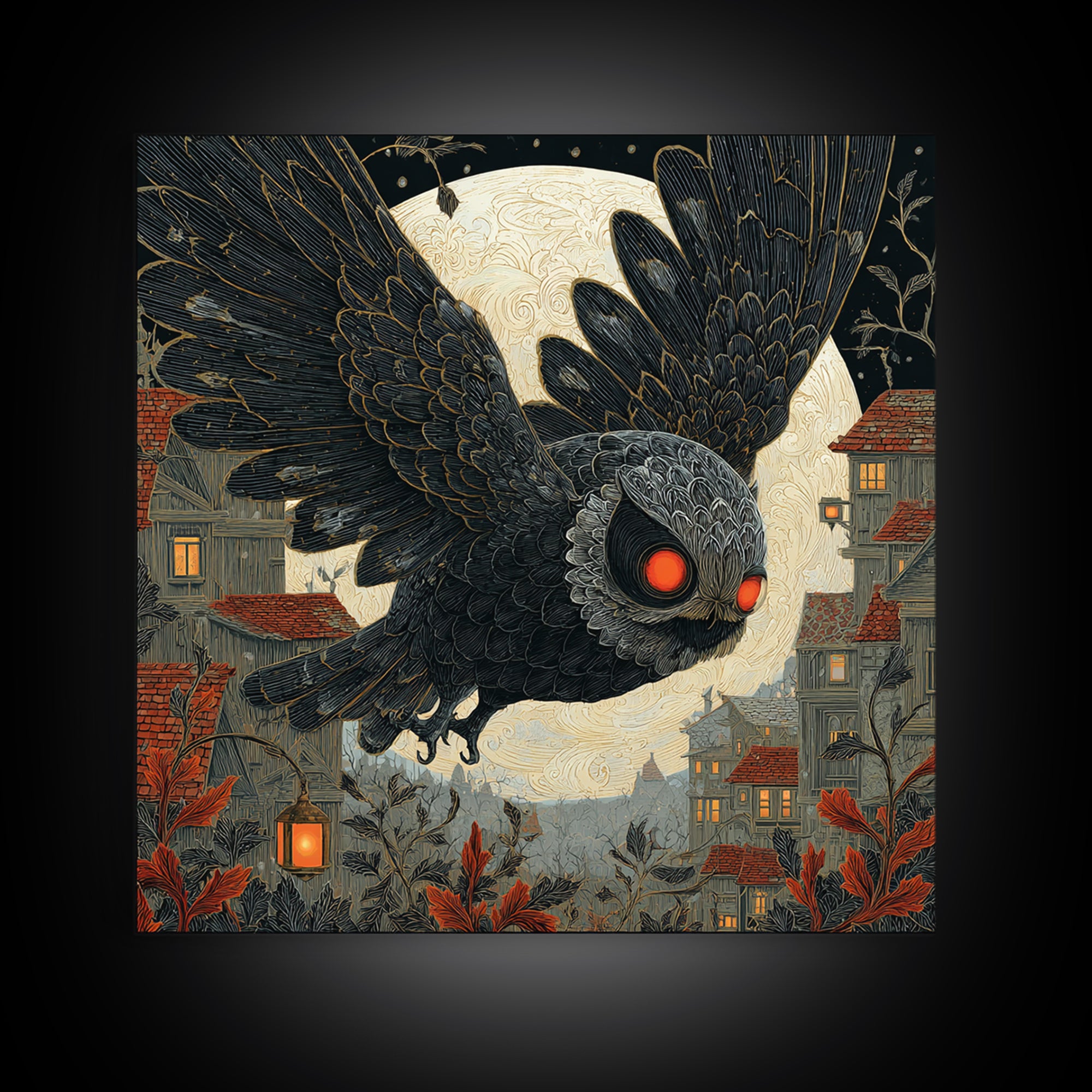 The Red-Eyed Moth Creature, Square Wall Art, Dark Halloween Decor, Canvas Print, Halloween Wall Decor, Gothic Home Decor, Macabre Wall Art