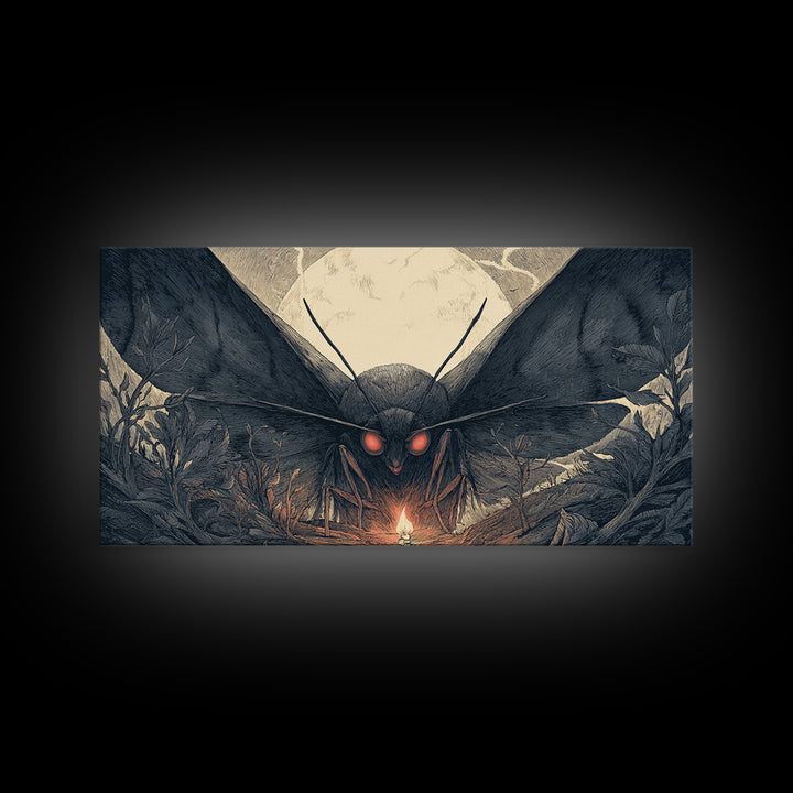 The Red-Eyed Moth Creature, Wide Panoramic Art, Spooky Home Decor, Canvas Print, Halloween Wall Decor, Gothic Home Decor, Macabre Wall Art